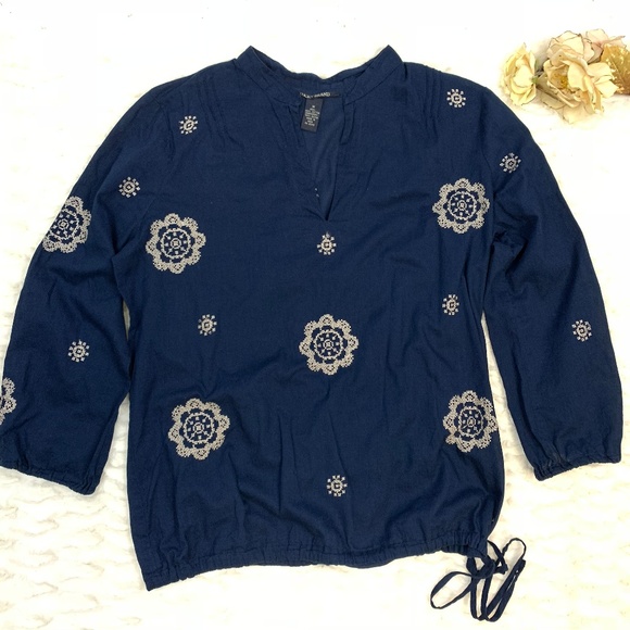 Lucky Brand Tops - Lucky Brand Navy Embroidered Peasant Top